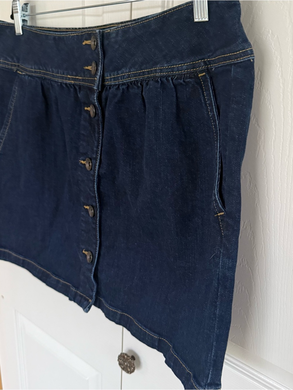 Esprit Dark Wash Button front A Line Mini Skirt With Pockets